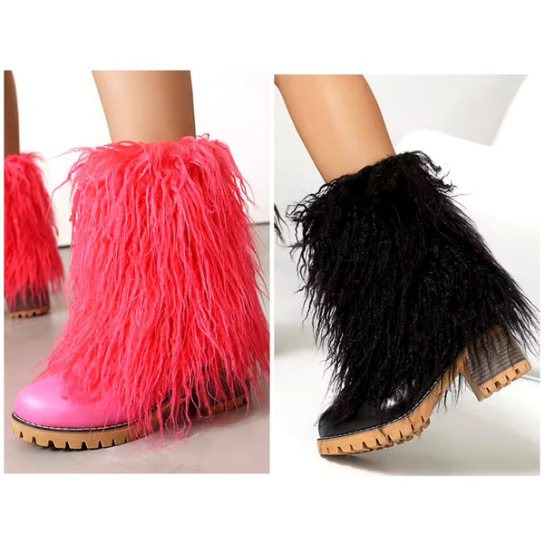 Women Color Fashion Faux Fur Ankle Boots