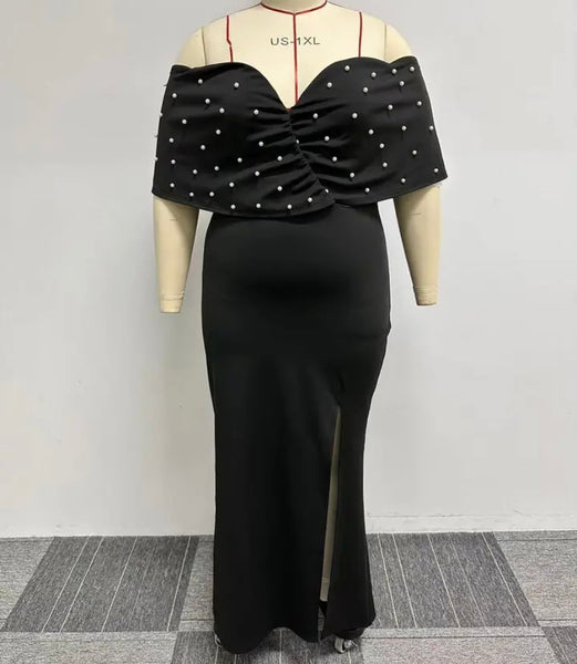 Women Sexy Off The Shoulder Bling Patchwork Side Split Maxi Dress