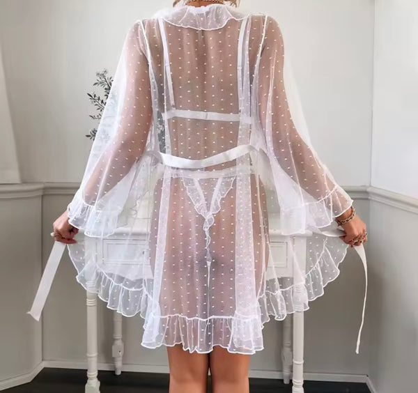 Women Sexy Lace Mesh Robe Lingerie Set