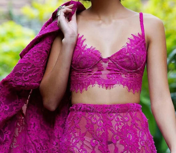 Women Sexy Fashion Lace Three Piece Pant Set