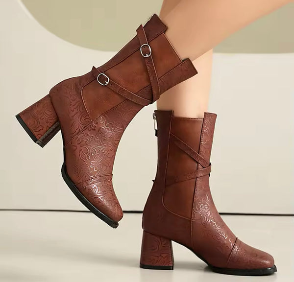 Women Fashion Criss Cross Buckled Ankle Boots
