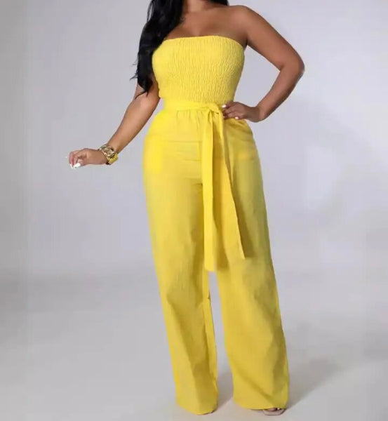 Women Sexy Strapless Solid Color Jumpsuit