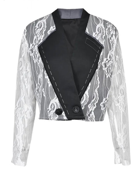 Women Fashion Lace Patchwork Blazer Jacket