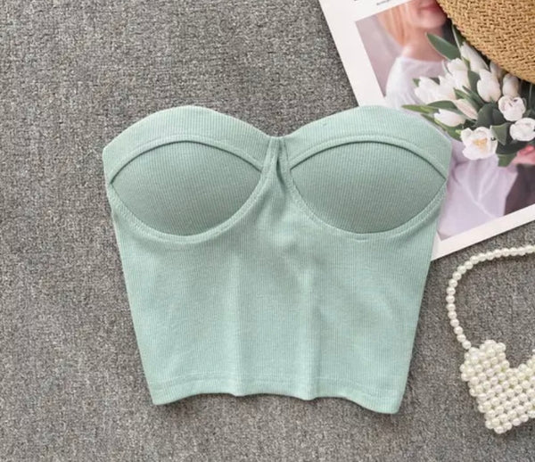 Women Sexy Strapless Solid Color Crop Top