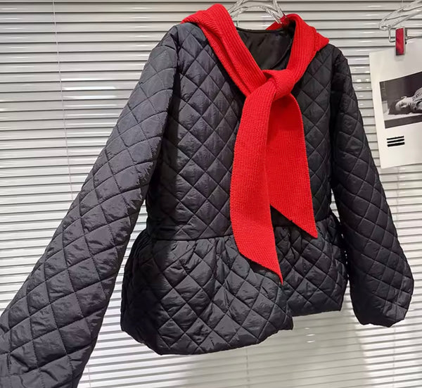 Women Quilted Fashion Hooded Jacket Two Piece Skirt Set