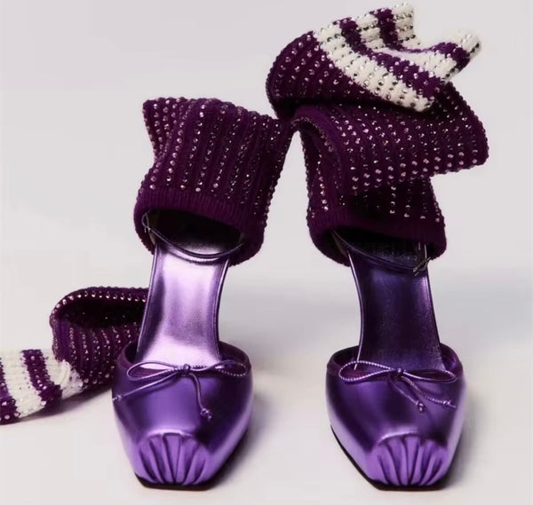 Women Fashion Rhinestone High Heel Knee Length Boots