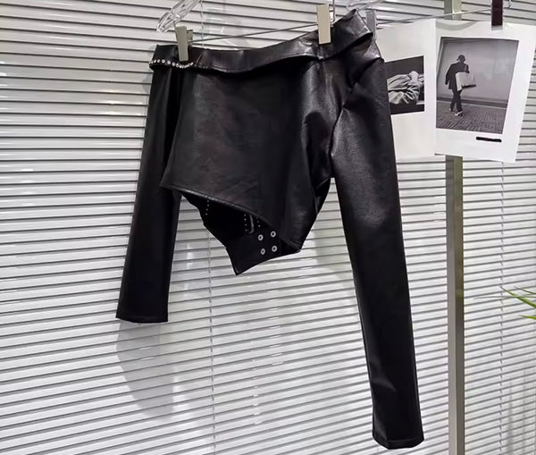 Women Off The Shoulder Zip Up Rhinestone Faux Leather Jacket