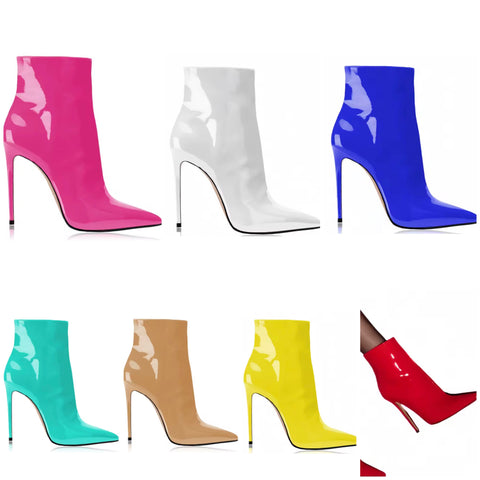 Women Color Fashion Patent Leather High Heel Ankle Boots