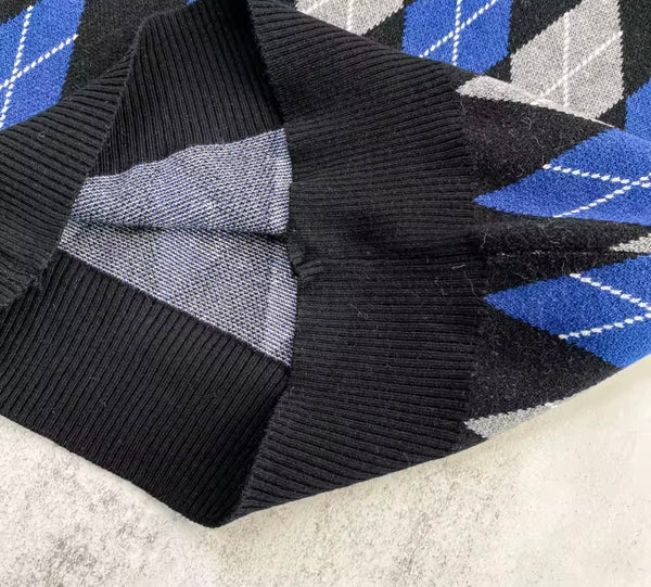 Women Fashion Argyle Print Vest Sweater Top