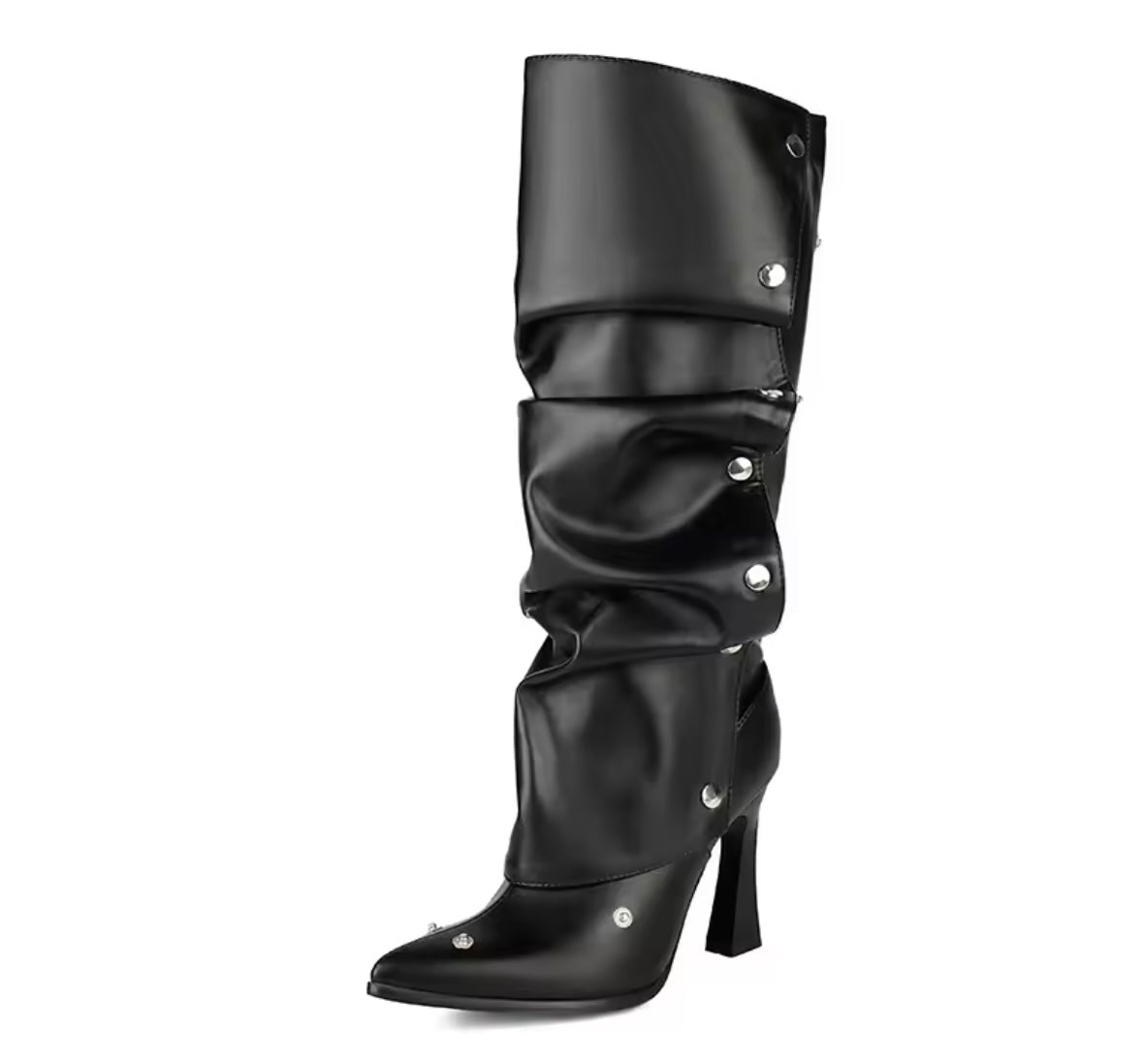 Women Fashion Color Button Ruched Knee High Boots
