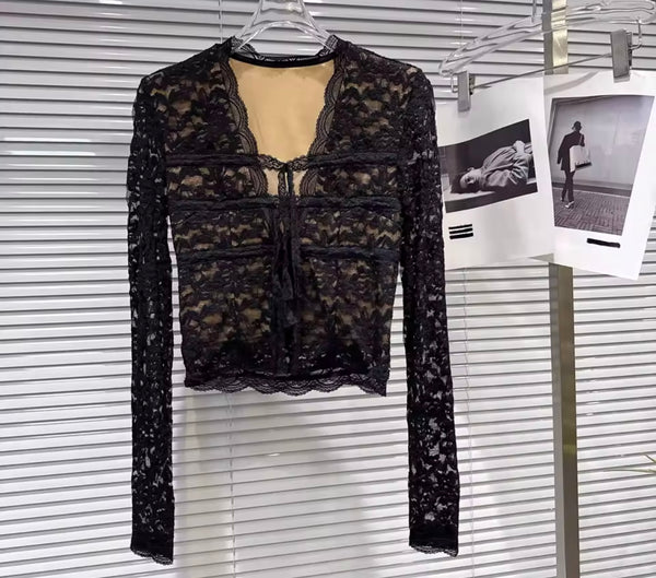 Women Sexy Fashion Lace Full Sleeve Two Piece Buckle PU Skirt Set
