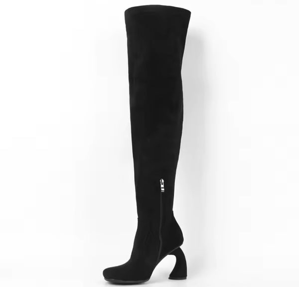 Women Fashion Black Suede Knee High Boots