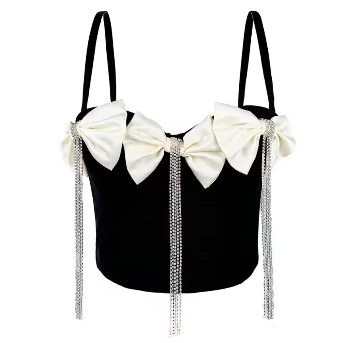 Women Sexy Sleeveless Bow Tassel Crop Top