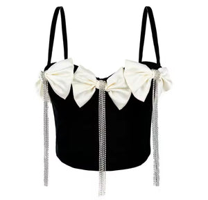 Women Sexy Sleeveless Bow Tassel Crop Top