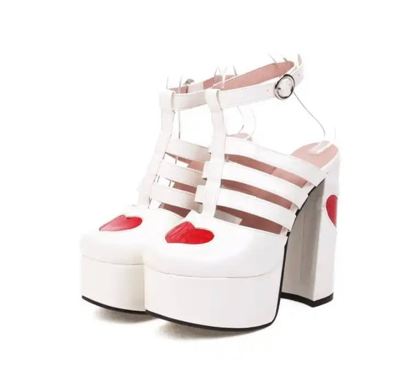 Women Heart Patent Leather Platform Fashion Shoes