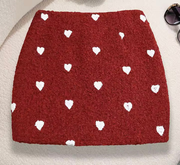 Women Sexy Fashion Furry Heart Patchwork Skirt