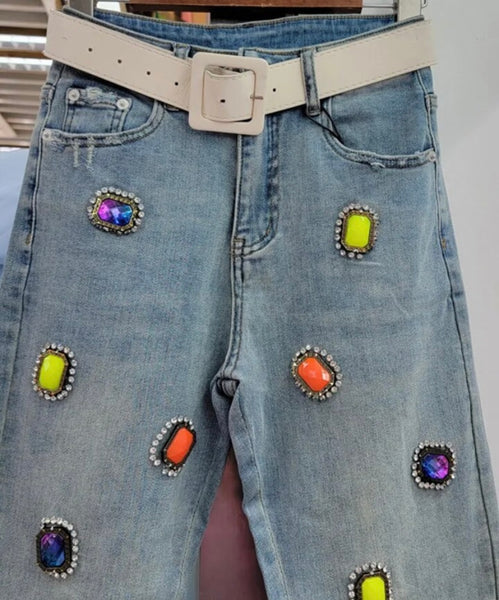 Women Fashion Colorful Gem Denim Pants