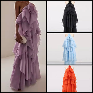 Women Sexy Halter Sleeveless Ruffled Color Maxi Dress