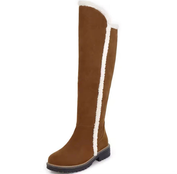 Women Wool Patchwork Fashion Flat Suede Knee High Boots