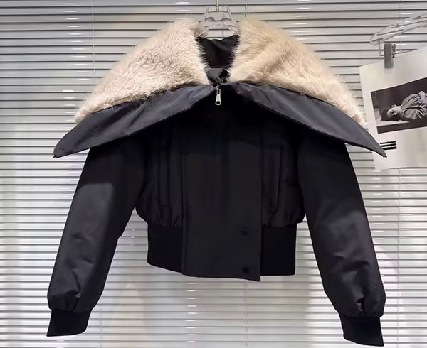 Women Fashion Black Zipper Faux Fur Jacket