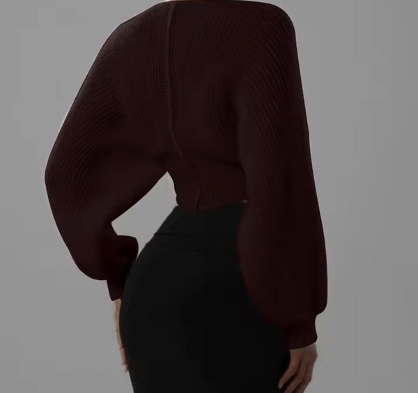 Women Ribbed Knitted Fashion Full Sleeve Crop Sweater Top