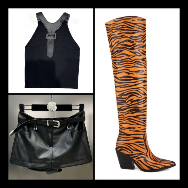 Women Faux Leather Zebra Print Western Boots