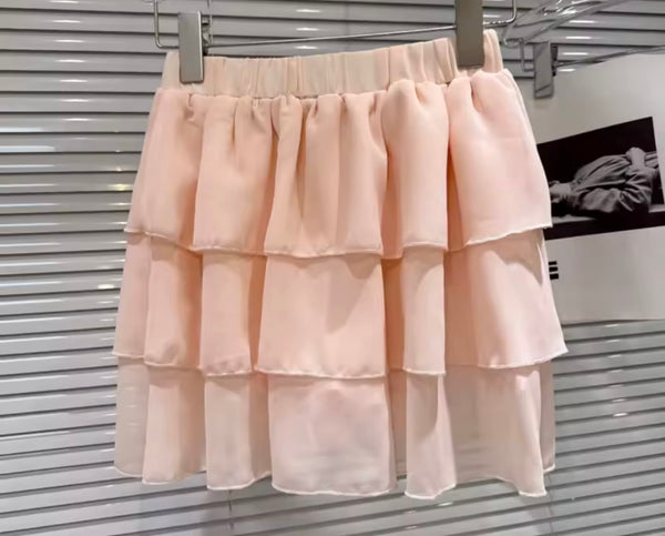 Women Chiffon Ruffle Full Sleeve Two Piece Skirt Set