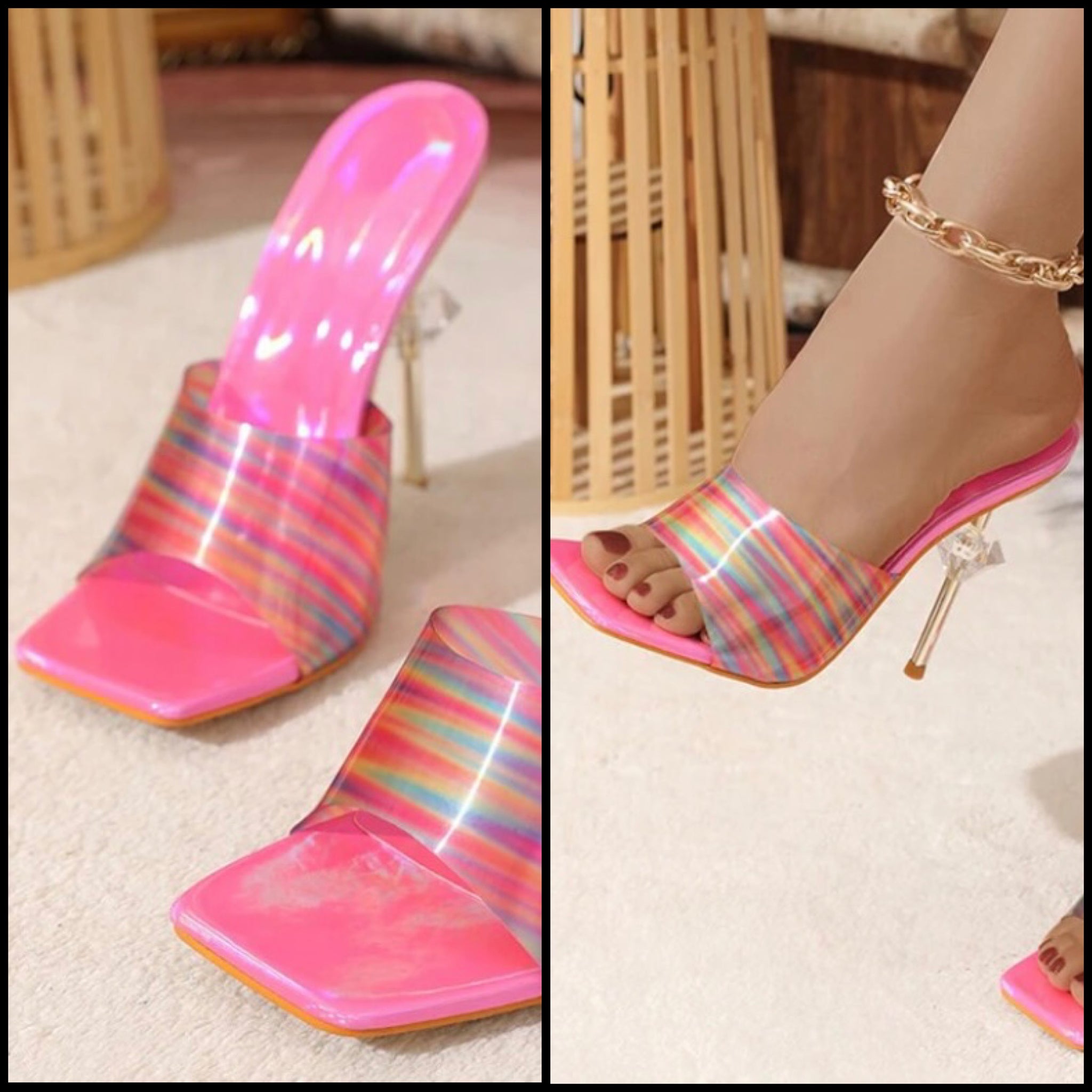 Women Fashion Pink Multicolored Transparent High Heel Sandals