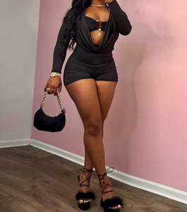 Women Sexy Metal Full Sleeve Color Cut Out Romper