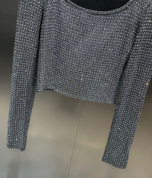 Women Fashion Gray Bling Full Sleeve Top