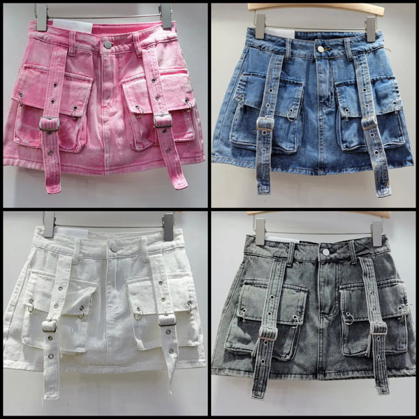 Women Fashion Cargo Denim Skirt