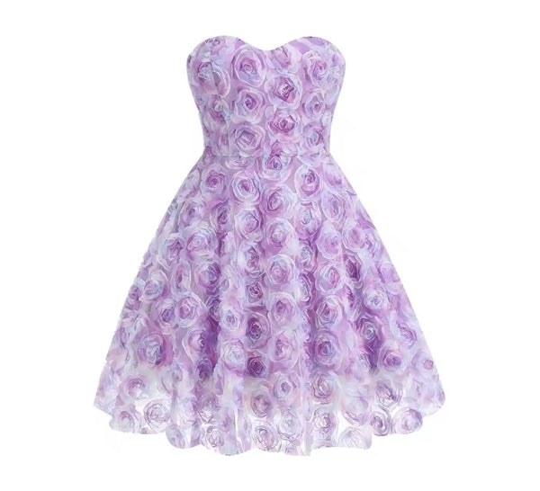 Women Sexy Strapless Purple Floral Dress