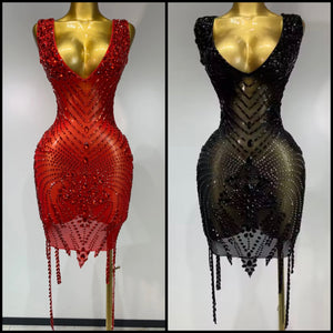 Women Sexy Sleeveless Sparkly Rhinestone Mesh Dress