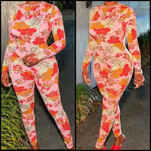 Women Fashion Pink Floral Full Sleeve Jumpsuit