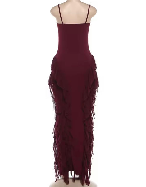 Women Sexy Sleeveless Ruffled Maxi Dress