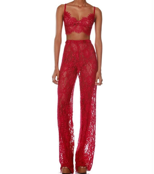 Women Sexy Fashion Lace Three Piece Pant Set