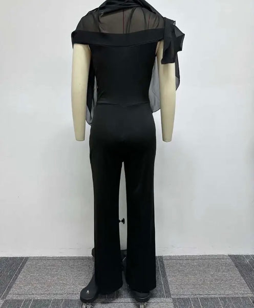 Women Off The Shoulder Mesh Patchwork Full Sleeve Jumpsuit