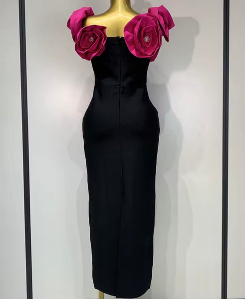 Women Sexy Off The Shoulder Bling 3D Floral Bandage Maxi Dress