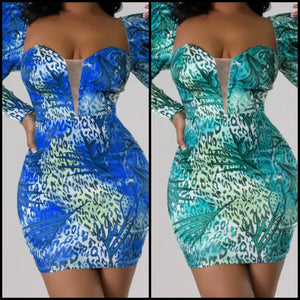 Women Sexy Multicolored Print Full Sleeve Dress