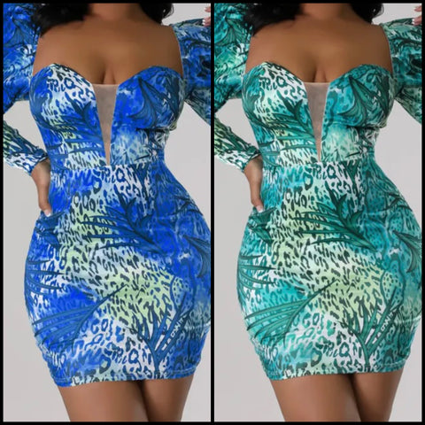 Women Sexy Multicolored Print Full Sleeve Dress