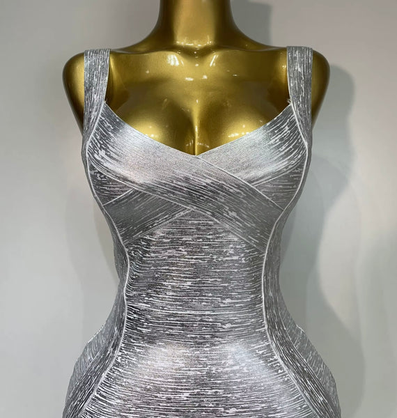 Women Sexy Sleeveless Metallic Bandage Dress