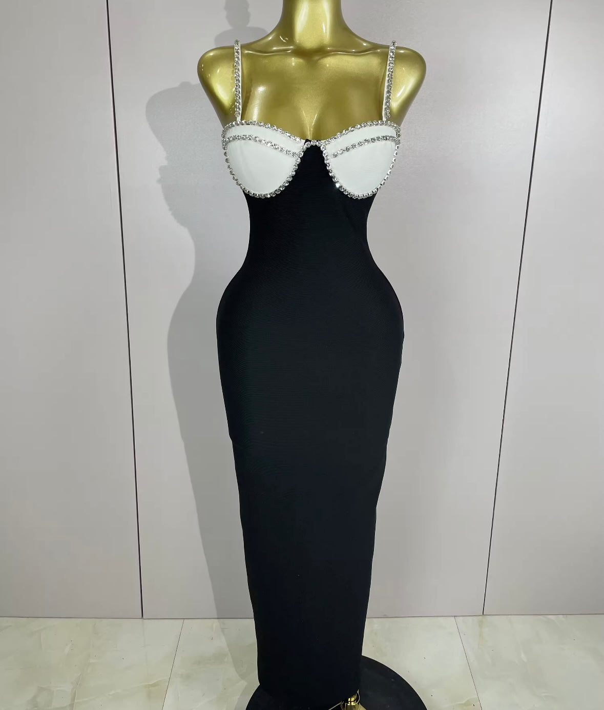 Women Sexy Rhinestone Color Patchwork Sleeveless Maxi Dress