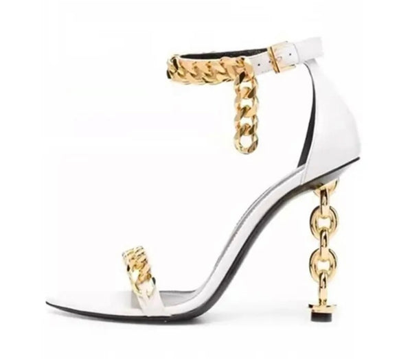 Women Open Toe Gold Heel Fashion Chain Sandals