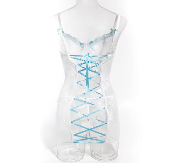 Women White Sexy Sleeveless Lace Open Back Lace Up Lingerie