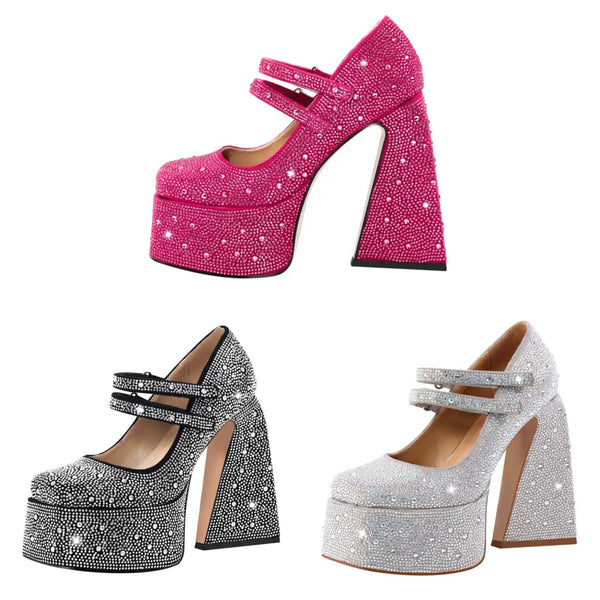 Women Fashion Platform Bling Ankle Strap Shoes
