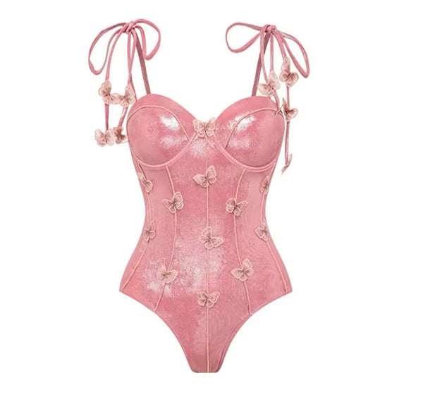 Women Sexy Pink Sparkly Butterfly Swimsuit Cover Up Set