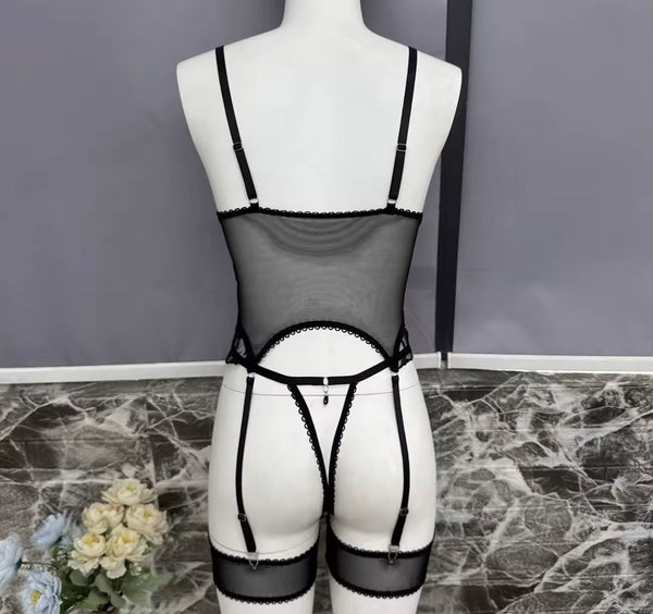 Women Sexy Sleeveless Floral Mesh Lingerie Set