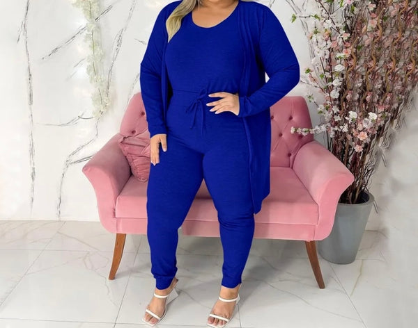 Women Solid Color Fashion Three Piece Pant Set