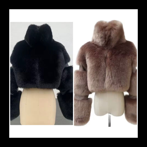Women Fashion Solid Color Faux Fur Short Jacket
