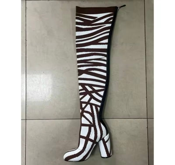 Women Fashion Printed  Knitted Over The Knee Boots